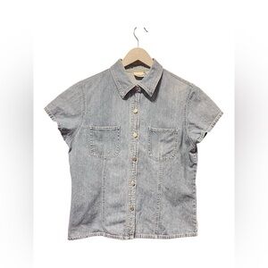🟣Exchange Unlimited Denim Short Sleeve Button-Down Shirt – Size Large
